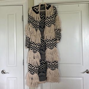 House of Harlow fringe sweater coat